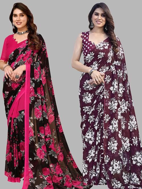 women pack of 2 casual wear combo sarees with blouse - 21440447 - Very Small Image - 1