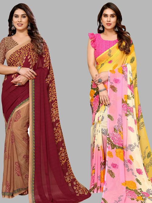 pack of 2 casual wear combo sarees with blouse - 21440448 - Very Small Image - 1