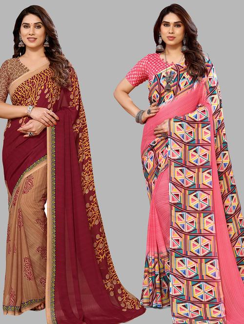 women pack of 2 casual wear combo sarees with blouse - 21440449 - Very Small Image - 1