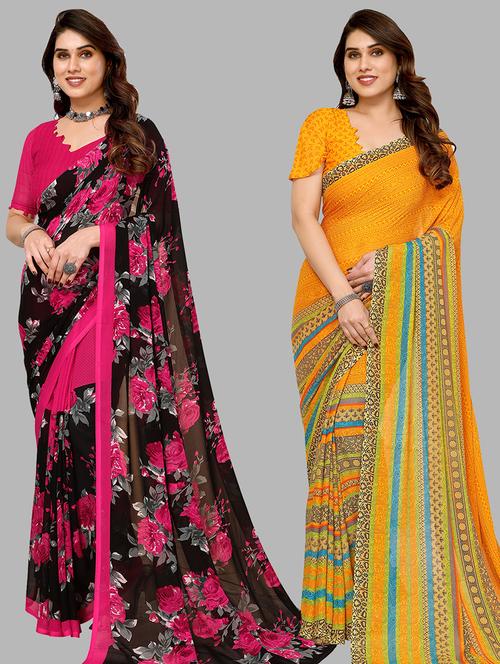 pack of 2 printed casual wear sarees - 21440450 - Very Small Image - 1