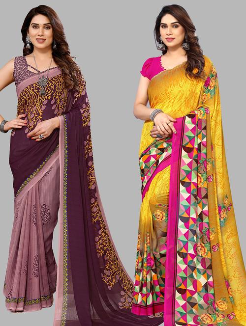 women pack of 2 casual wear combo sarees with blouse - 21440451 - Very Small Image - 1