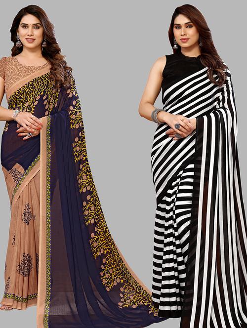 pack of 2 printed casual wear saree - 21440452 - Very Small Image - 1
