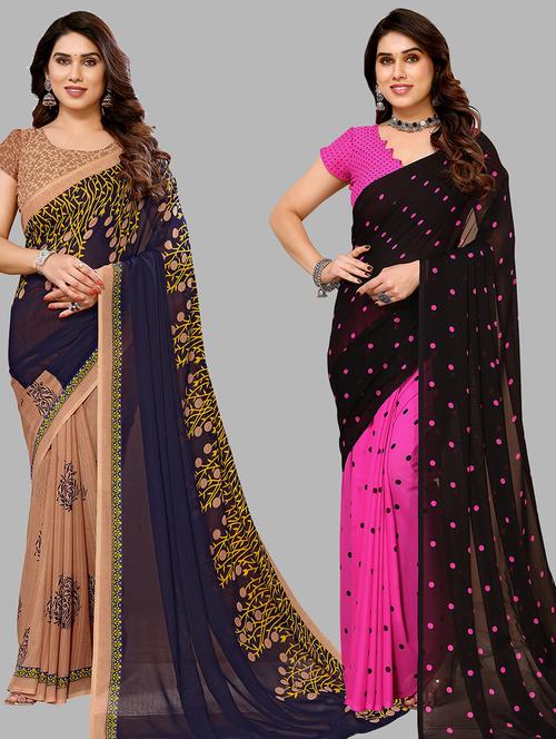 women pack of 2 casual wear combo sarees with blouse - 21440453 - Very Small Image - 1