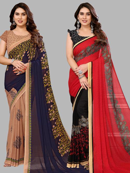 women pack of 2 casual wear combo sarees with blouse - 21440454 - Very Small Image - 1