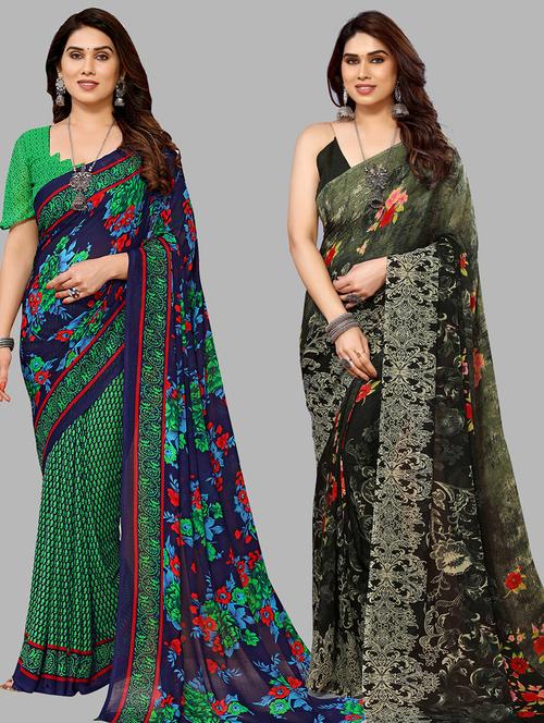 pack of 2 casual wear combo sarees with blouse - 21440456 - Very Small Image - 1
