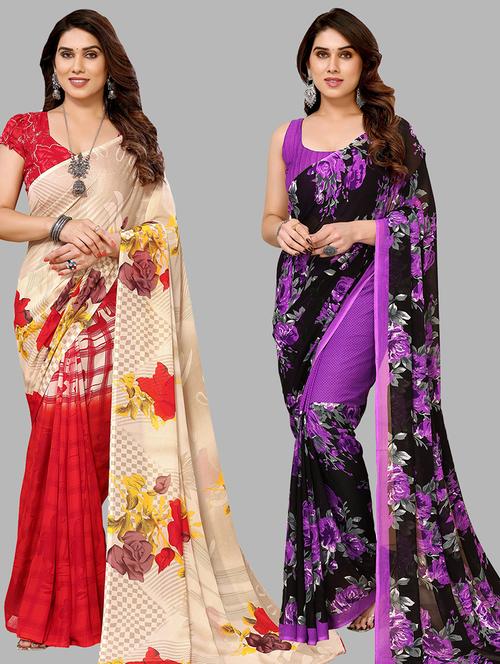 women pack of 2 casual wear combo sarees with blouse - 21440458 - Very Small Image - 1