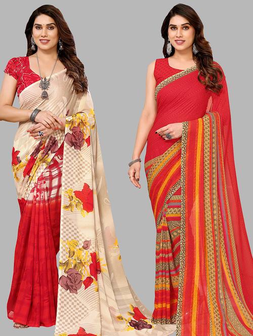 women pack of 2 casual wear combo sarees with blouse - 21440460 - Very Small Image - 1