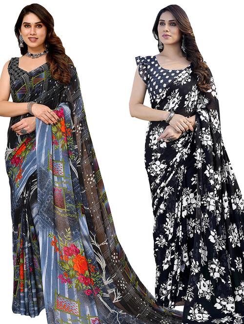 women pack of 2 casual wear combo sarees with blouse - 21440463 - Very Small Image - 1