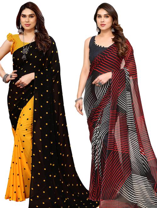 women pack of 2 casual wear combo sarees with blouse - 21440469 - Very Small Image - 1