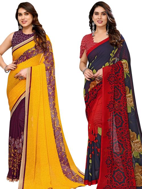 pack of 2 casual wear combo sarees with blouse - 21440471 - Very Small Image - 1