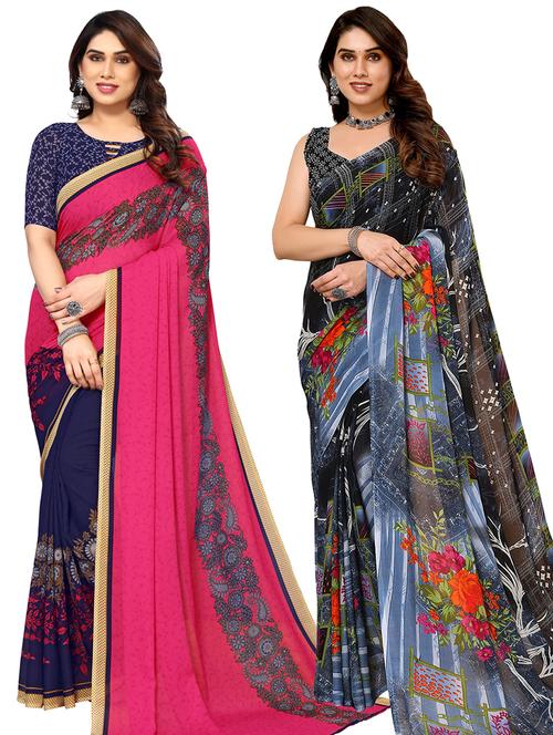 pack of 2 printed casual wear sarees - 21440473 - Very Small Image - 1