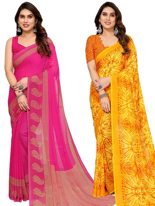 pack of 2 casual wear combo sarees with blouse - 21440475 - Very Small Image - 1