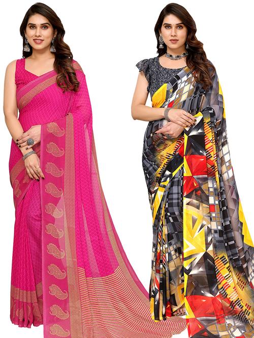 pack of 2 casual wear combo sarees with blouse - 21440477 - Very Small Image - 1
