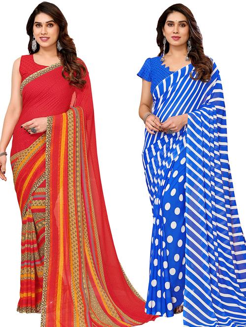 pack of 2 printed casual wear sarees - 21440484 - Very Small Image - 1