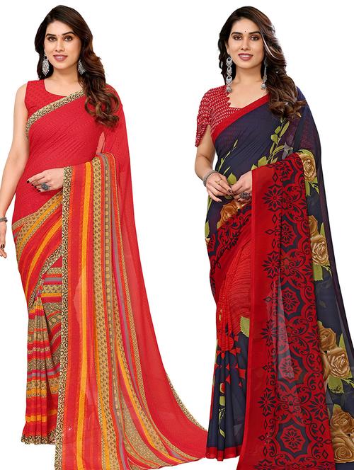 pack of 2 printed casual wear sarees - 21440485 - Very Small Image - 1
