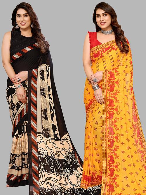 pack of 2 printed casual wear saree - 21440486 - Very Small Image - 1
