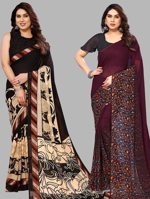 pack of 2 casual wear combo sarees with blouse - 21440487 - Very Small Image - 1