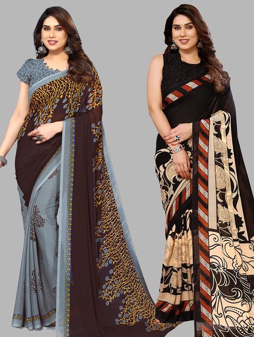 pack of 2 casual wear combo sarees with blouse - 21440488 - Very Small Image - 1