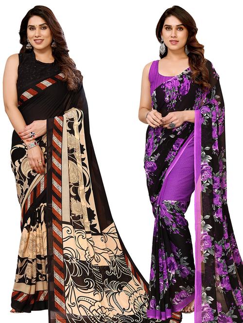 pack of 2 printed casual wear saree with blouse - 21440490 - Very Small Image - 1