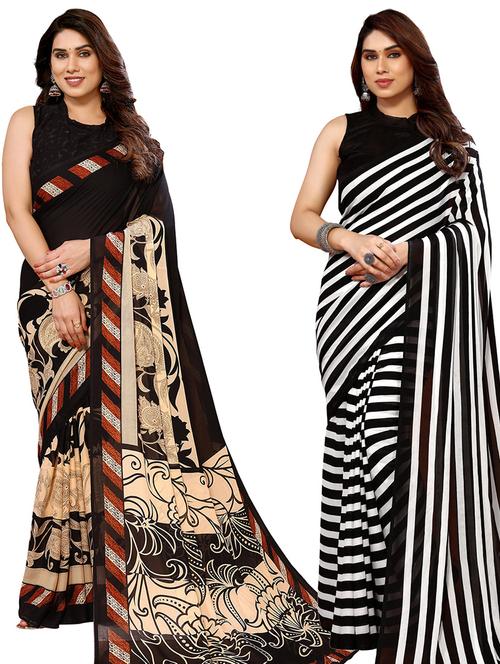 pack of 2 printed casual wear sarees with blouse - 21440492 - Very Small Image - 1
