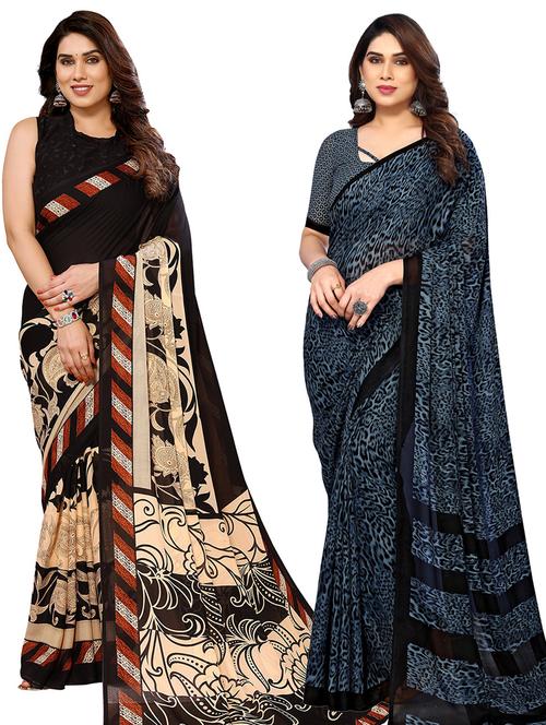 pack of 2 printed casual wear sarees - 21440493 - Very Small Image - 1
