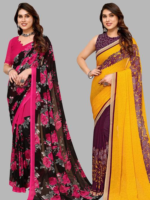 pack of 2 casual wear combo sarees with blouse - 21440504 - Very Small Image - 1