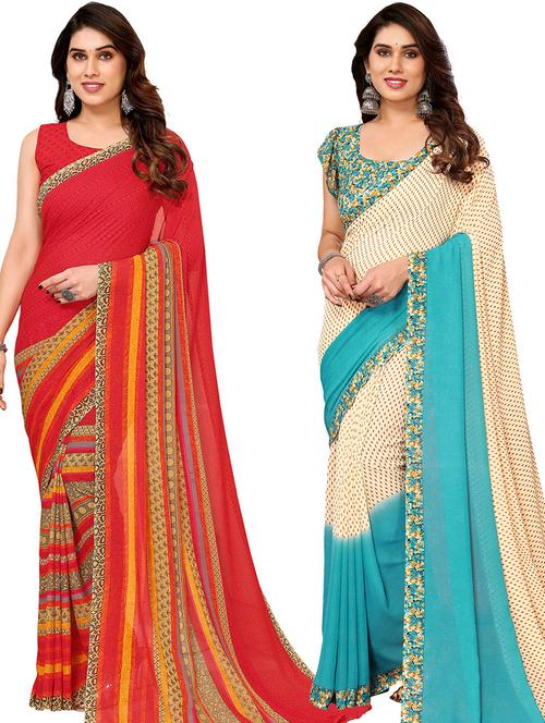 pack of 2 casual wear combo sarees with blouse - 21440506 - Very Small Image - 1