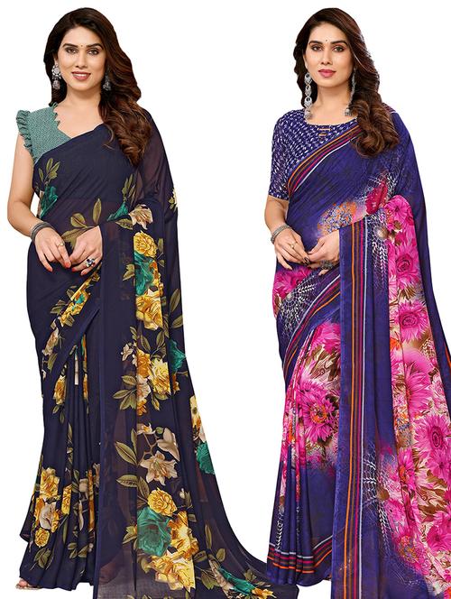 pack of 2 printed sarees - 21440508 - Very Small Image - 1