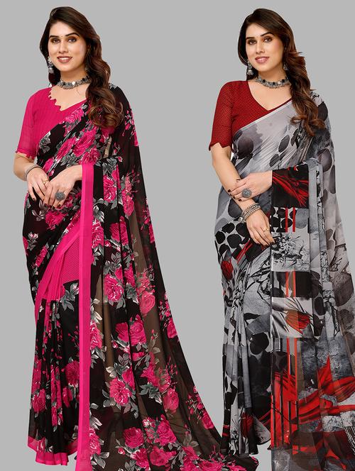 pack of 2 casual wear combo sarees with blouse - 21440509 - Very Small Image - 1