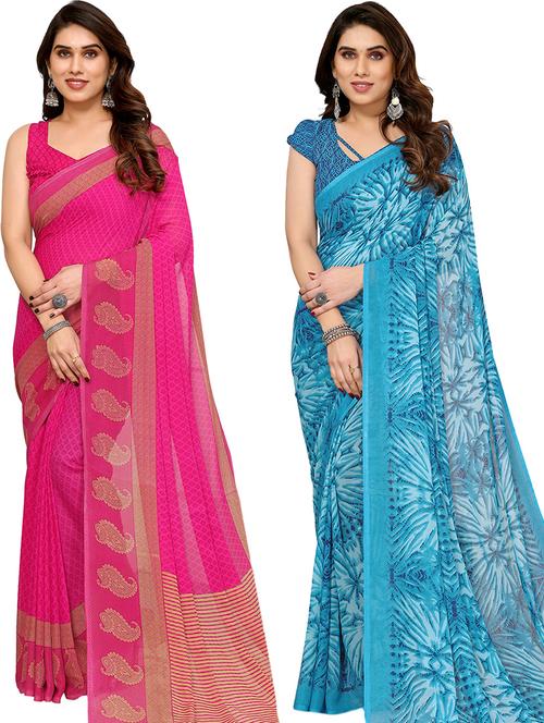 pack of 2 casual wear combo sarees with blouse - 21440510 - Very Small Image - 1