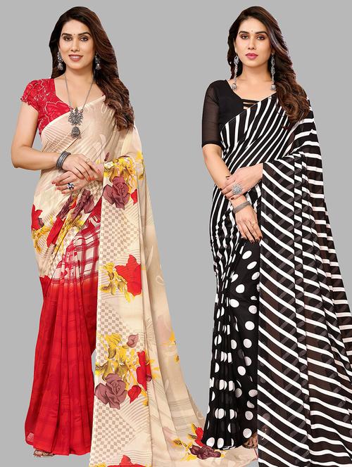 pack of 2 printed casual wear sarees - 21440515 - Very Small Image - 1