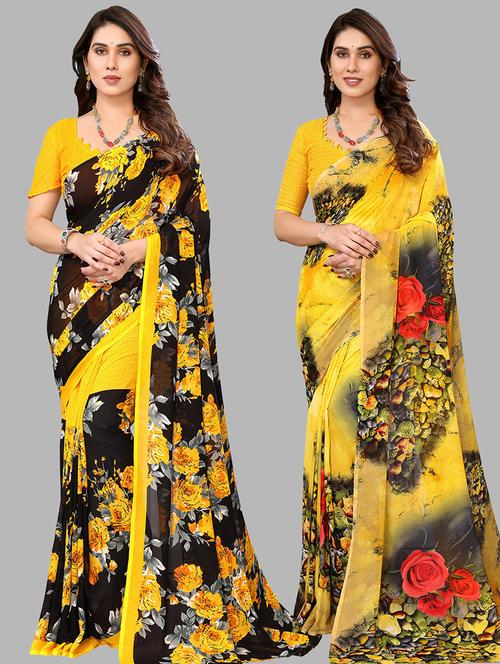 women pack of 2 casual wear sarees with blouse - 21440516 - Very Small Image - 1
