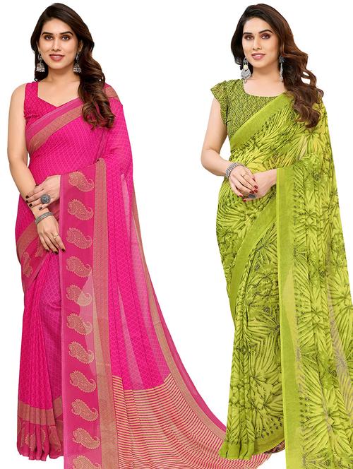 pack of 2 casual wear combo sarees with blouse - 21440520 - Very Small Image - 1