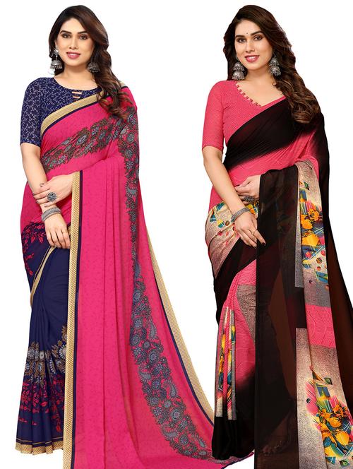 women pack of 2 casual wear sarees with blouse - 21440521 - Very Small Image - 1