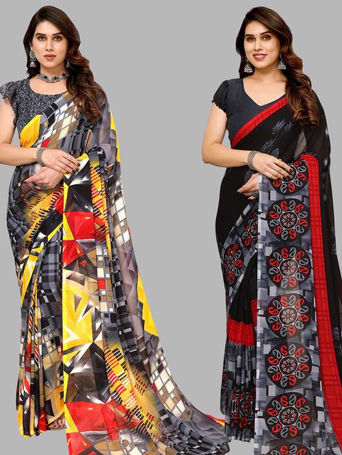 pack of 2 printed casual wear sarees - 21440522 - Very Small Image - 1