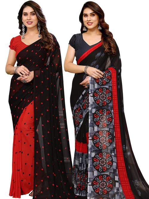 pack of 2 printed sarees with blouse - 21440523 - Very Small Image - 1