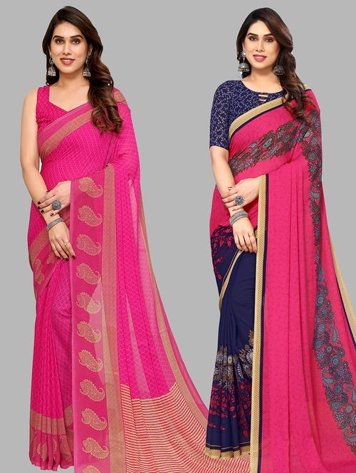 pack of 2 casual wear combo sarees with blouse - 21440525 - Very Small Image - 1