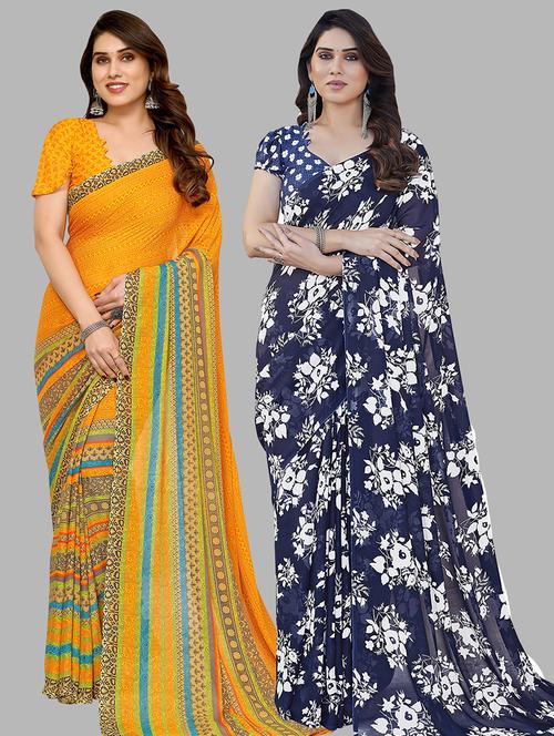 pack of 2 women printed sarees with blouse - 21440526 - Very Small Image - 1