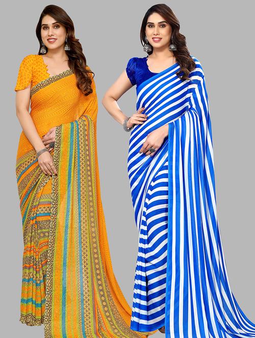 pack of 2 printed casual wear sarees with blouse - 21440527 - Very Small Image - 1
