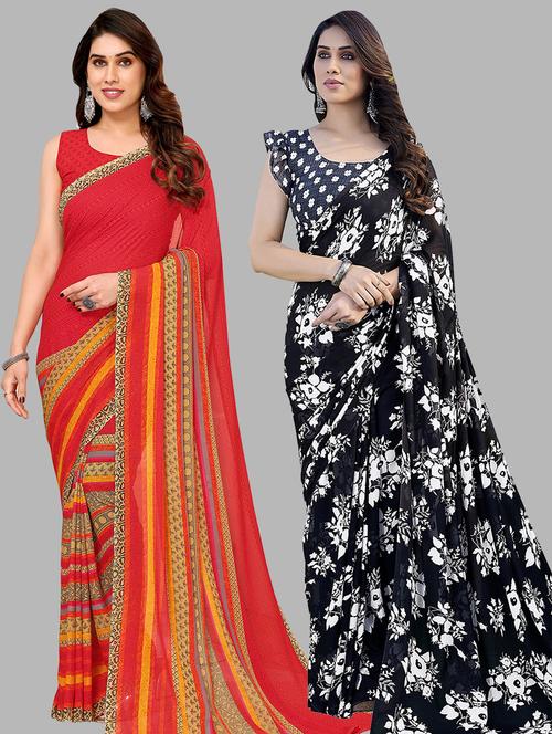 pack of 2 printed sarees with blouse - 21440528 - Very Small Image - 1