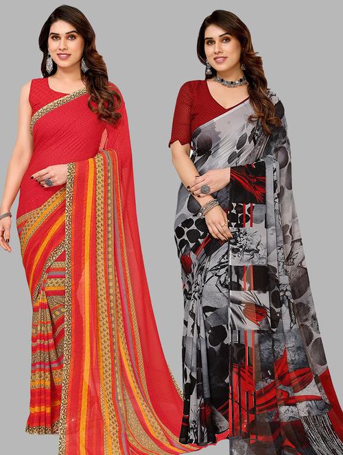 pack of 2 printed sarees with blouse - 21440529 - Very Small Image - 1