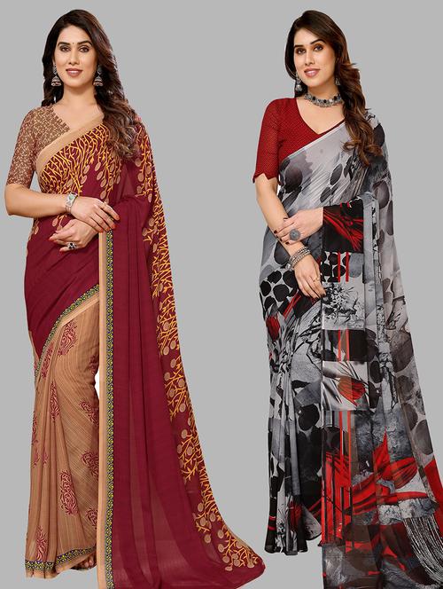 pack of 2 casual wear combo sarees with blouse - 21440532 - Very Small Image - 1