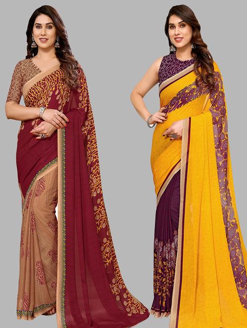 pack of 2 casual wear combo sarees with blouse - 21440533 - Very Small Image - 1