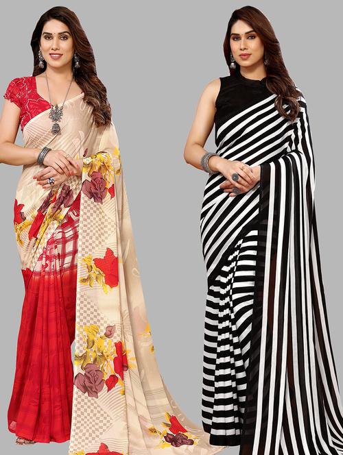 pack of 2 casual wear combo sarees with blouse - 21440536 - Very Small Image - 1