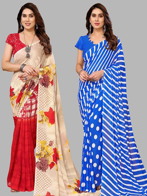 women pack of 2 casual wear sarees with blouse - 21440537 - Very Small Image - 1