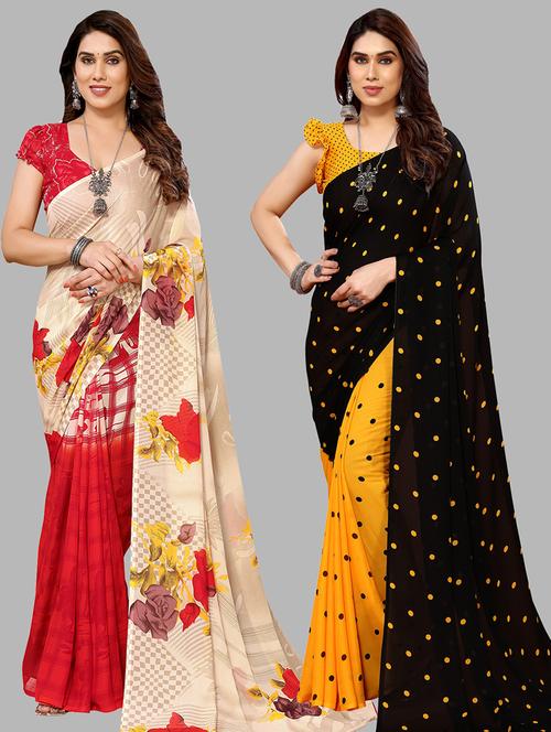 pack of 2 casual wear combo sarees with blouse - 21440538 - Very Small Image - 1