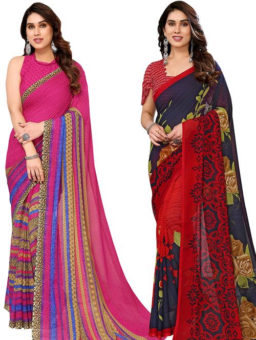 women pack of 2 printed casual sarees - 21440540 - Very Small Image - 1