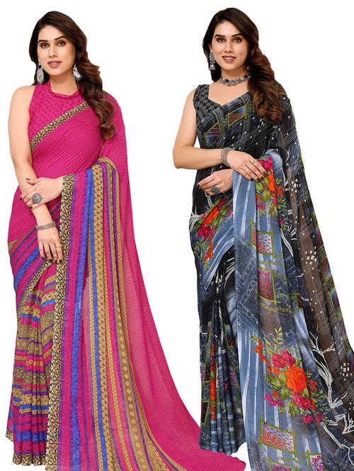 pack of 2 printed sarees with blouse - 21440541 - Very Small Image - 1