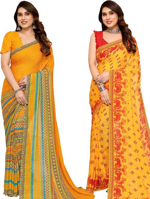pack of 2 printed sarees with blouse - 21440542 - Very Small Image - 1