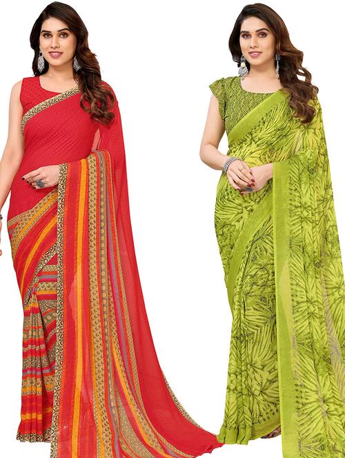 pack of 2 printed casual wear saree with blouse - 21440543 - Very Small Image - 1
